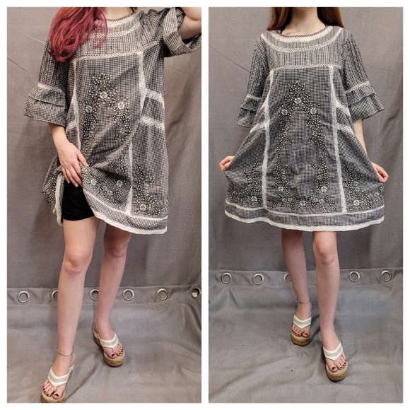 Free People Black White Baby Doll Dress Lace M - Picture 3 of 8